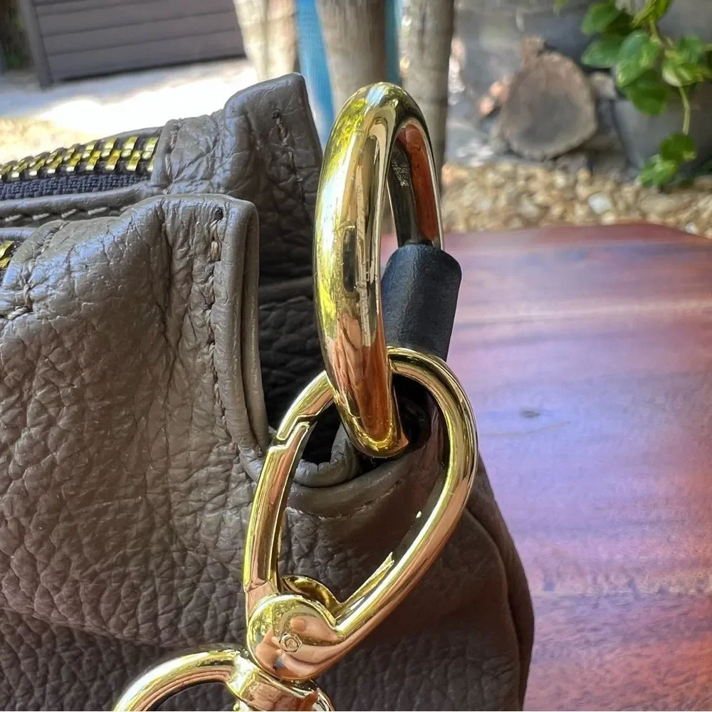 VALENTINA Vachetta Italian Small Leather Bag Taupe Gold Hardware
